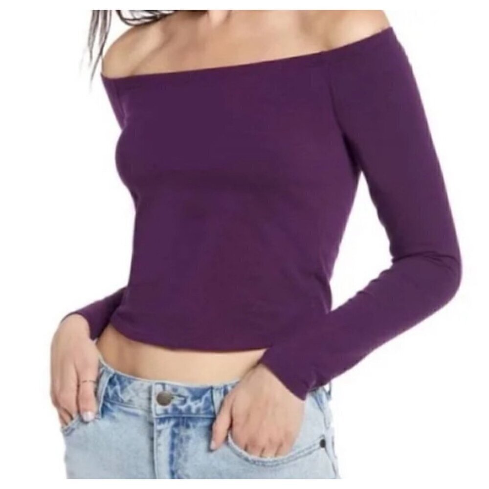 NWT Nordstrom bp Purple Off the Shoulder Fitted Long Sleeve Top - Size 3X